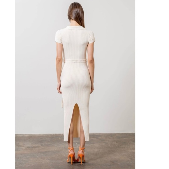 Beige Ribbed Polo Dress - Picture 4 of 7